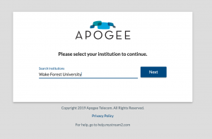 Click next to select Wake Forest University
