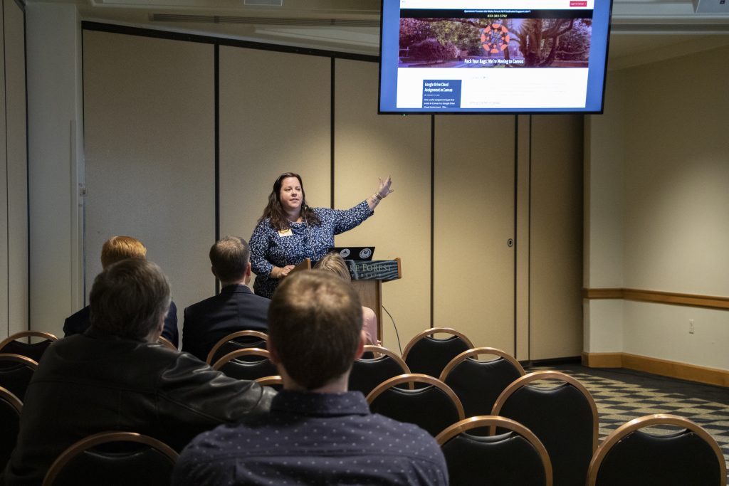 LMS Manager, Laura Brewer, presenting her keynote on the Canvas Experience