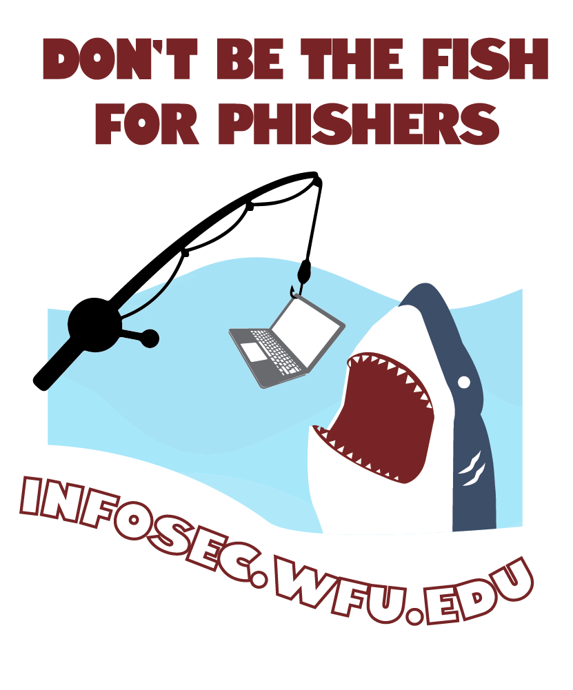 cybersecuirty month logo with a shark coming out of the water to get a computer on a fishing pole