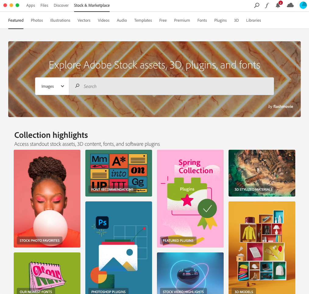 Screenshot of Stock & Marketplace within Adobe Creative Cloud