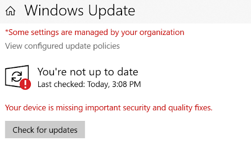 Screenshot of Windows Update