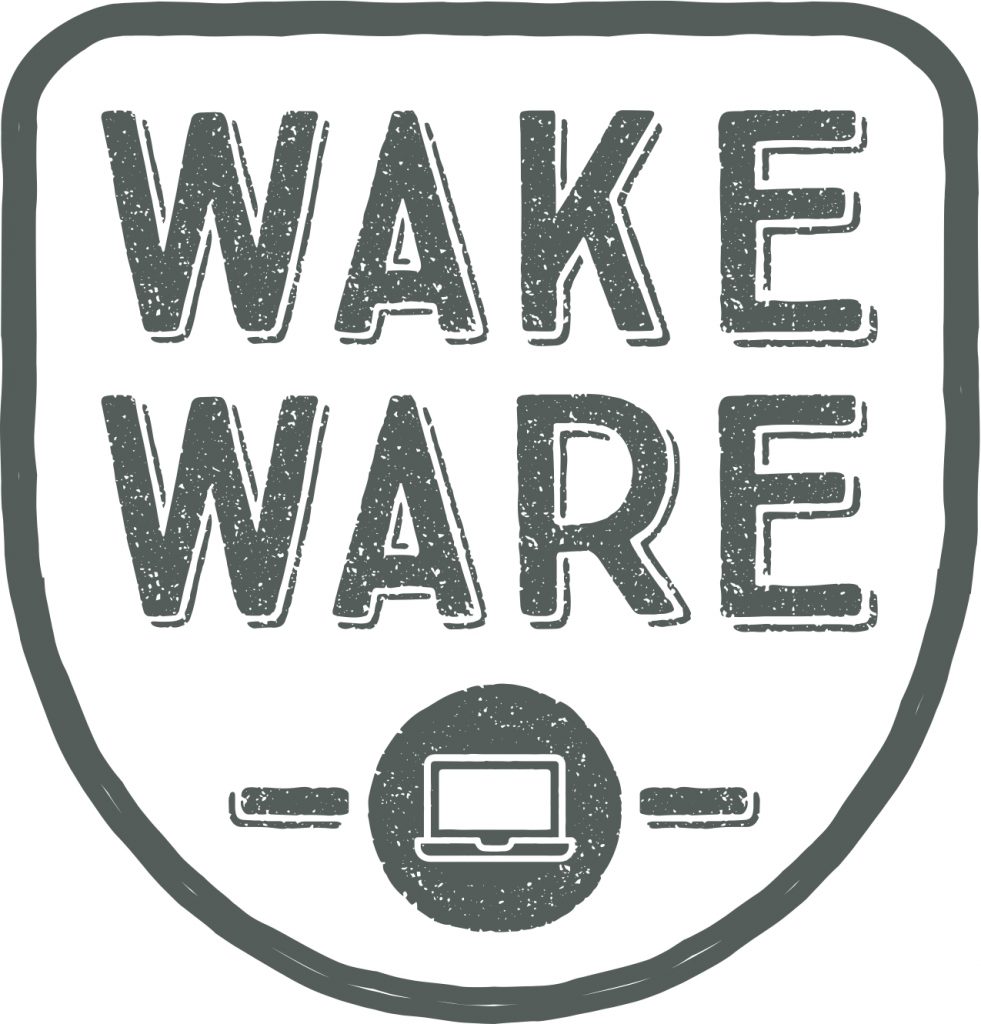 Wakeware written inside a shield shape