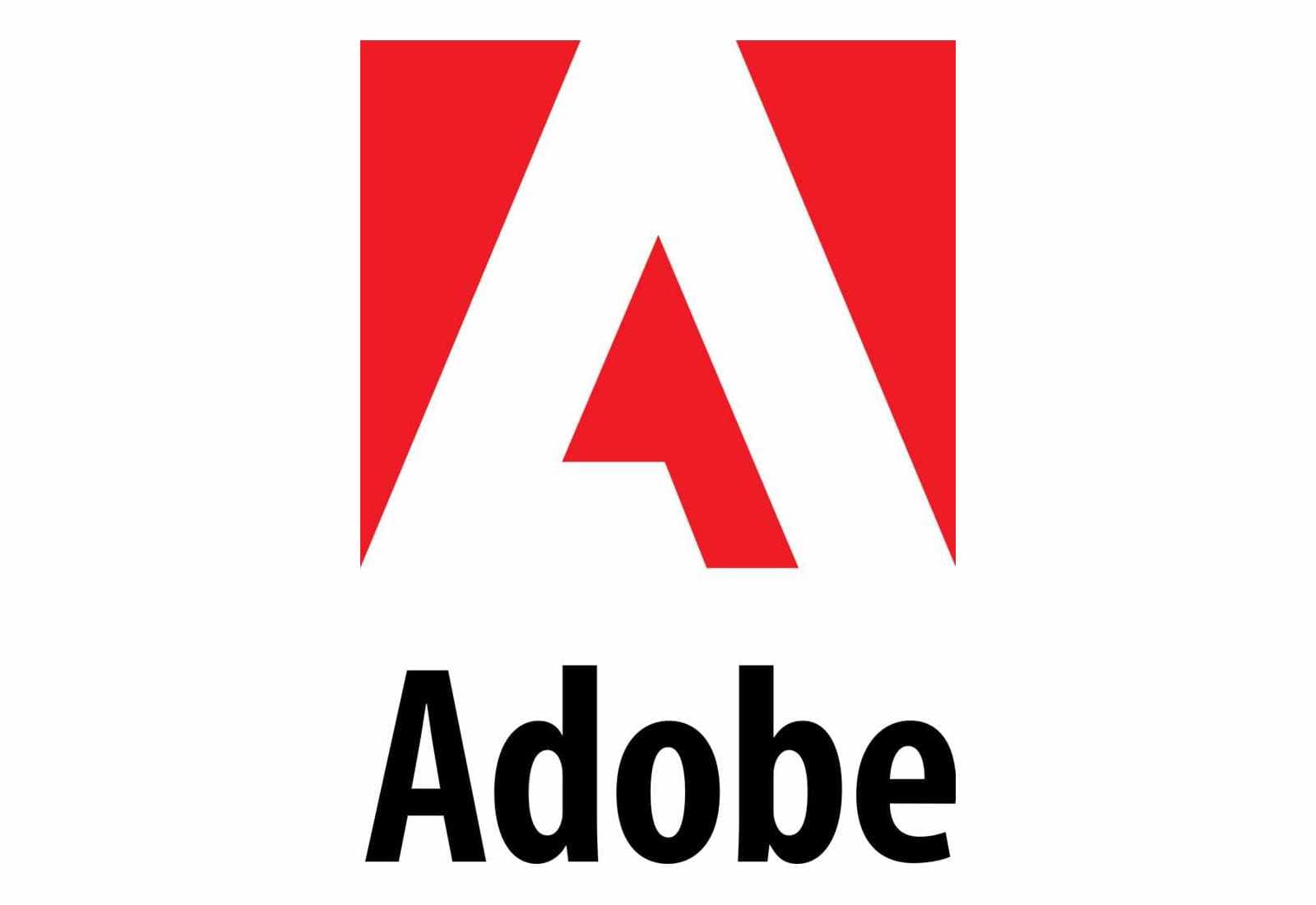 Adobe in black with a red rectangle and a white A icon